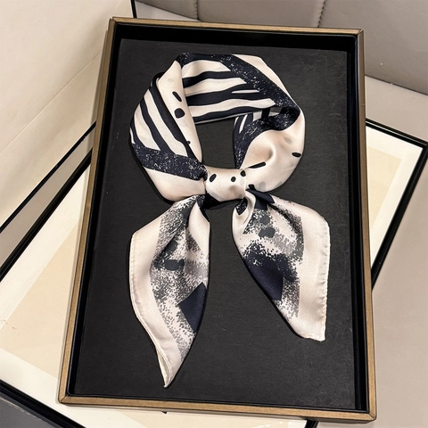 Women Square Satin Scarf Polyester Satin Geometric Zebra Print Neck Hair Accessory Fashion Elegant Retro Office Lady