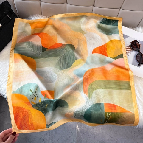 Carré en Satin à Imprimé Abstrait Vintage pour Femme Élégant Toucher Soie Foulard pour Décoration de Voyage Accessoires Luxe