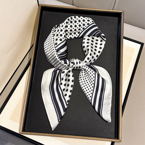 Foulard Quadrato A Pois Da Donna Effetto Satèn Poliestere Stampa Geometrica A Righe Elegante Sciarpa Da Collo Accessorio Moda