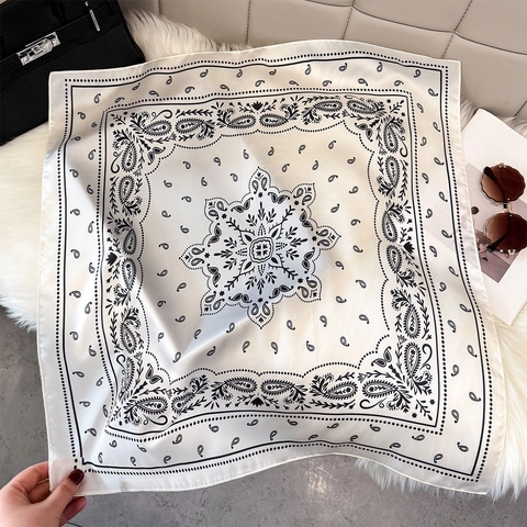 Foulard Quadrato Con Stampa Paisley Per Donna Raso Di Raso Sintetica Vintage Collo Retro Bohemien Accessori Per Capelli Leggero