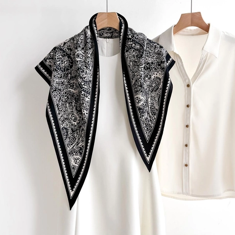 Retro Paisley Dreieckstuch Seidig Polyester Halstuch Französischer Stil Bedrucktes Stirnband Für Damen