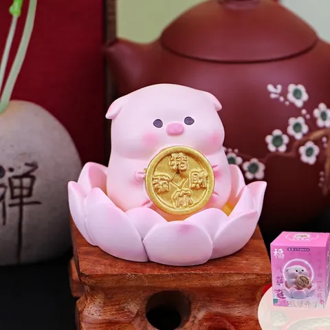 Cute Resin Animal Figurines In Lotus Base Zen Style Desktop Decor Cat Pig Deer Rabbit Office Desk Ornament Home Decorations