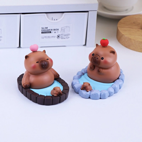 Cute Capybara Phone Holder Resin Desktop Ornament Bathing Animal Stand Home Office Decoration Creative Gift
