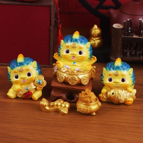 Figurine Pi Xiu Chanceuse Résine Style Chinois Décoration De Bureau Statue Miniature Bête Mythique Pour Bureau Maison Voiture