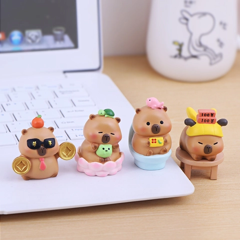 Mini Capybara Figur Süße Cartoon Harz Tier Ornament Für Schreibtisch Büro Dekor Auto Armaturenbrett Zubehör Geschenk