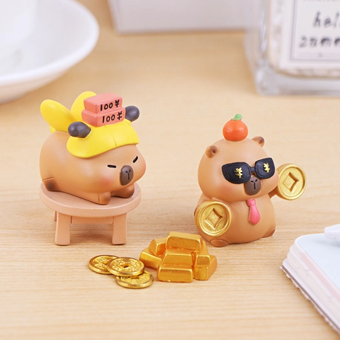 Mini Capybara Figur Süße Cartoon Harz Tier Ornament Für Schreibtisch Büro Dekor Auto Armaturenbrett Zubehör Geschenk