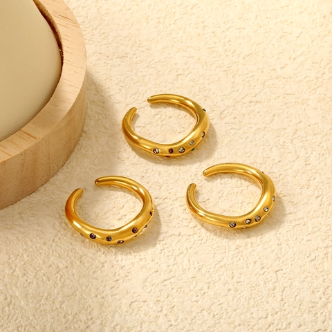 Anillo Aperto Regolabile Onda Irregolare Acciaio Inossidabile Placcato Oro 18K Zirconia Colorata Gioielli Minimalisti Donna