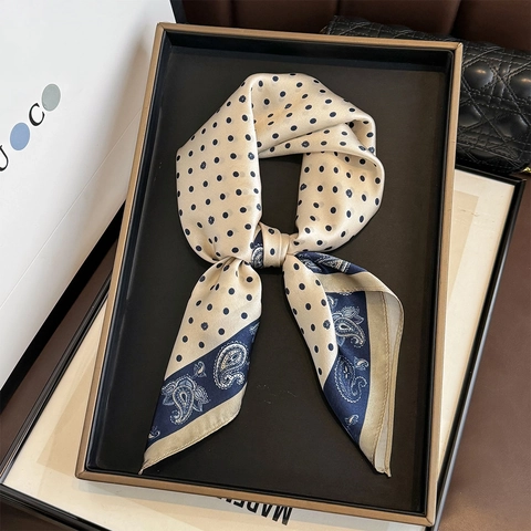 Sciarpa Di Raso Pura Raso Di Gelso Quadrata Pois Stampa Paisley Retrò Elegante Foulard Per Donne