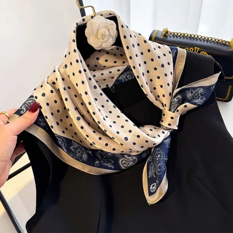 Sciarpa Di Raso Pura Raso Di Gelso Quadrata Pois Stampa Paisley Retrò Elegante Foulard Per Donne