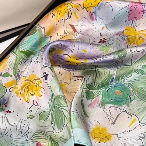 Dames Vierkante Sjaal Van KunstSatijn Aquarel Bloemenprint Artistieke Halssjaal Zacht Satijn Decoratieve Mode Accessoire
