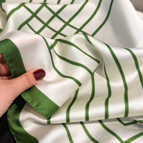 Foulard Quadrato Da Donna Righe Geometriche Raso Poliestere Effetto Raso Elegante Bandana Per Capelli E Collo Moderno