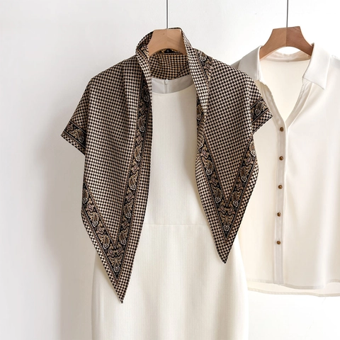Vintage Hahnentritt Dreieckstuch Mit Paisley Muster Elegantes Polyester Schal Für Damen Modische Halswickel