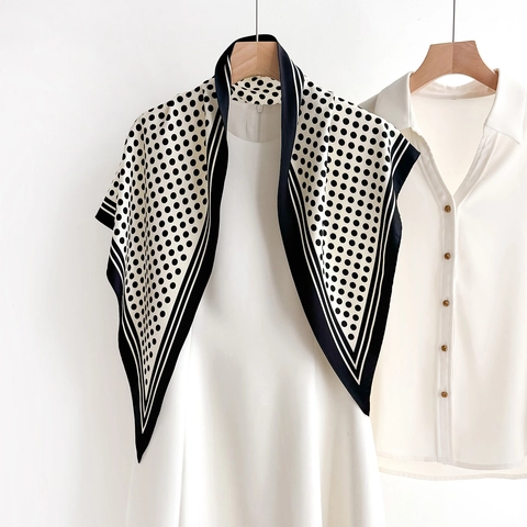 Foulard Triangolare A Pois Da Donna Retrò Aspetto Raso Poliestere Scialle Stile Francese Versatile
