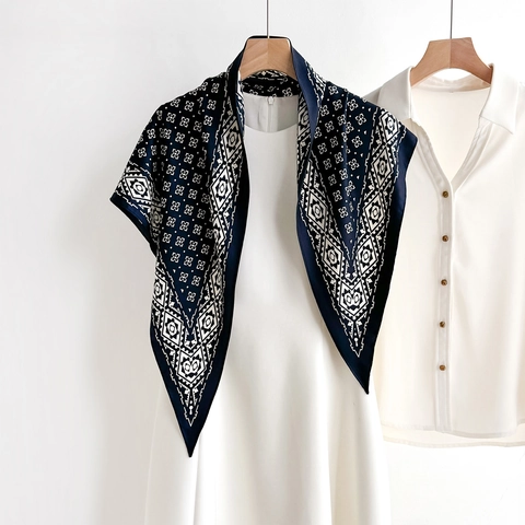Vintage Geometrischer Druck Dreieckstuch Schal Polyester Leicht Satinnartig Bohemian Stil Damen Vielseitiges Halstuch