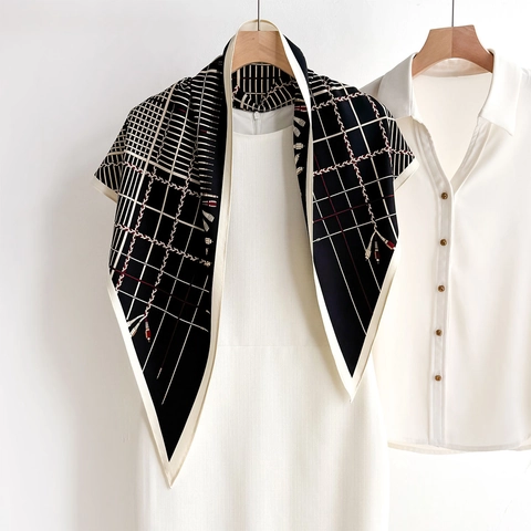 Women Triangle Scarf Polyester Vintage Geometric Grid Print Fashion Headscarf For Casual Daily Decoration
