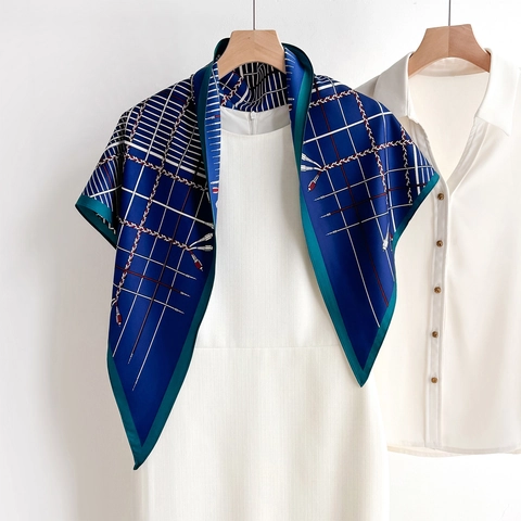 Women Triangle Scarf Polyester Vintage Geometric Grid Print Fashion Headscarf For Casual Daily Decoration