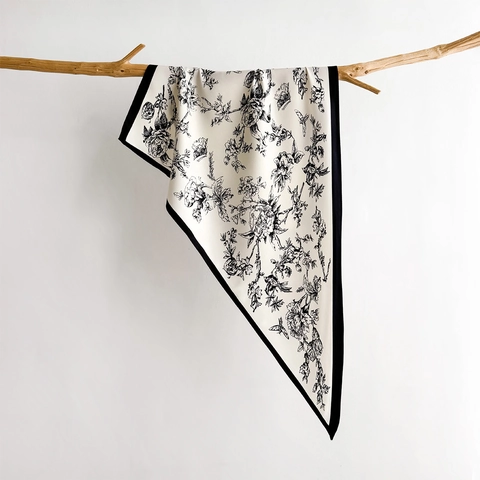 Dames Bloemenprint Driehoekige Sjaal Omslagdoek Satijn Look Zijden Sjaal Retro Franse Stijl Halstuk Modieuze Accessoire