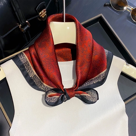 Elegante Pañuelo Cuadrado de Seda de Mora para Mujer Vintage Estampado Paisley Patrón de Leopardo Pañuelo de Seda Moda Chal