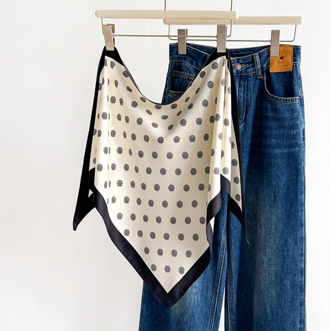 Sciarpa Triangolare Con Stampa A Pois Per Donna Elegante Scialle In Raso Simil Raso Foulard Vintage Versatile