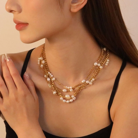 Süßwasserperlenkette 18K Vergoldet Edelstahl Kette Choker Französischer Eleganter Schmuck Für Damen