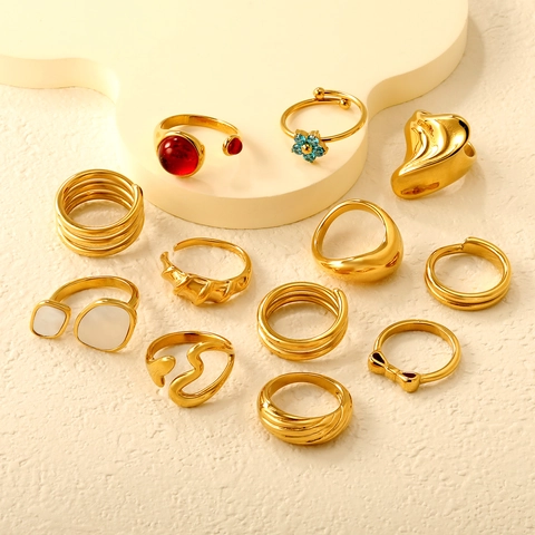 Anillo Abierto Ajustable Chapado En Oro 18K Acero Inoxidable Irregular Geométrico Joyería Moda Para Mujeres
