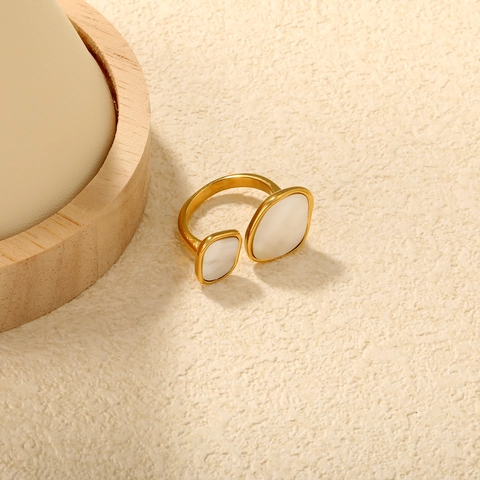 Geometric Open Ring Stainless Steel White Shell 18K Gold Plated Adjustable French Light Luxury Minimalist Jewelry Women