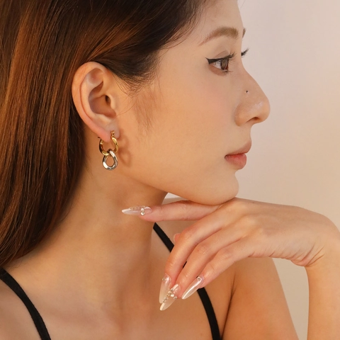 Ankh Cross Drop Earrings Spiral Twisted Hoop Geometric Two Tone 18K Gold Plated Stainless Steel For Women