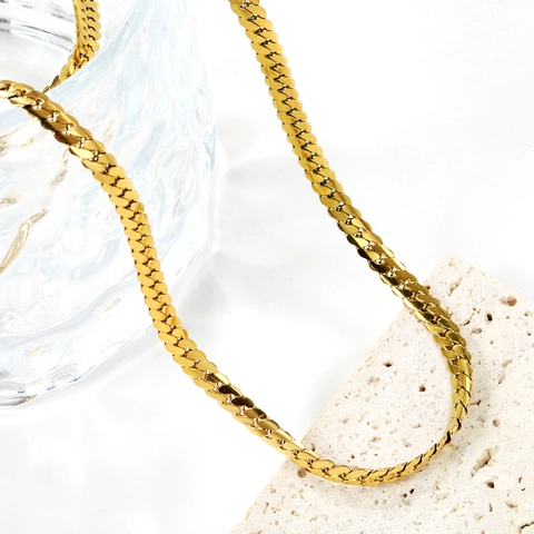 Collana A Catena A Maglia Cubana Placcata Oro 18K Acciaio Inossidabile Maglie Piatte Intrecciate Gioielli Hip Hop Minimalisti