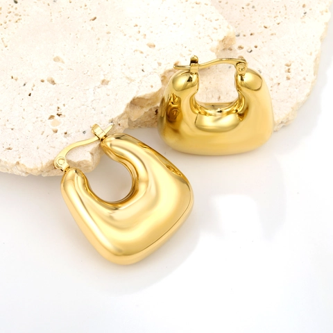 Chunky U-Form Hoop Ohrringe Edelstahl Vergoldet Spiegelpoliert Geometrisch Minimalistisch Damen Hypoallergen