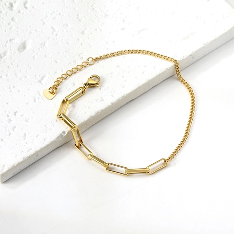 Tobillera de Acero Inoxidable Chapado en Oro 18K para Mujer Moda Cadena Mixta Colgante de Corazón Zirconia Redonda Joyería de Tobillo