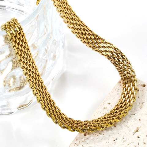Gewebte Maschenkette Halskette Armband Edelstahl Gold Silberfarben Hip Hop Trendiger Schmuck