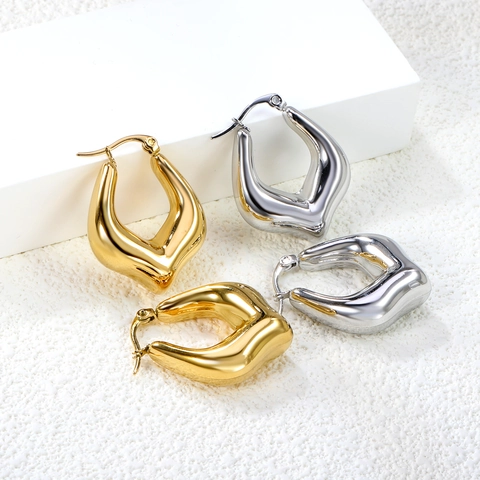 Minimalist Stainless Steel U-Shaped Chunky Hoop Earrings For Women Gold Silver Plated Geometric Teardrop Ear Buckle Jewelry
