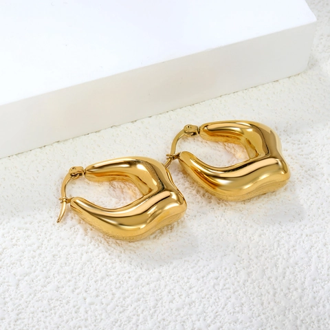 Minimalist Stainless Steel U-Shaped Chunky Hoop Earrings For Women Gold Silver Plated Geometric Teardrop Ear Buckle Jewelry