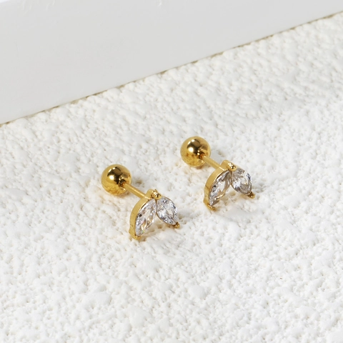 Pendientes De Botón Circonita Cúbica Marquise Acero Inoxidable Chapado En Oro 18K Diseño Hoja Cierre De Rosca Mujer