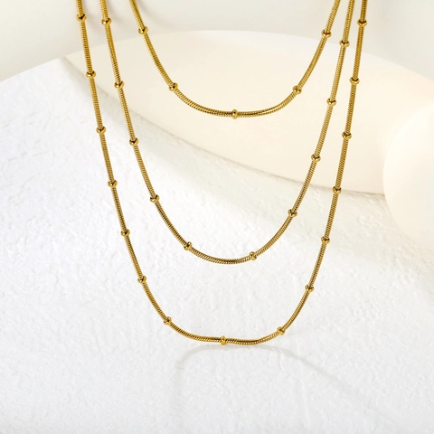 Minimalist Stainless Steel Layered Necklace Women Gold Silver Plated Multi Strand Snake Chain Geometric Sweater Chain