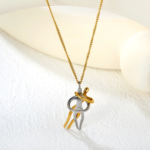Liebhaber Umarmung Anhänger Halskette Edelstahl Gold Und Silberfarben Abstraktes Personen Design Paar Schmuck Geschenk