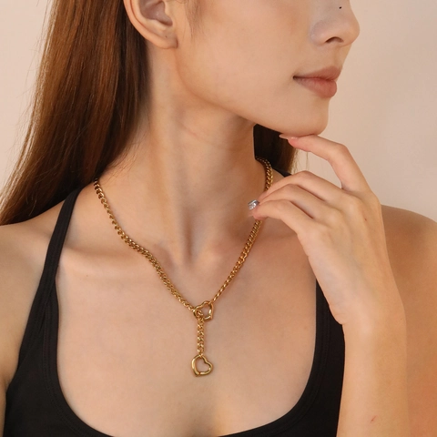 Collana Con Pendente A Cuore Acciaio Inossidabile Placcato Oro 18K Catena Cubana Hip Hop Punk Gioielli Minimalisti