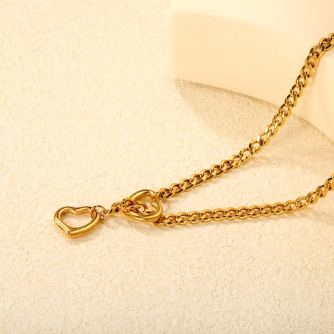 Collar Con Colgante De Corazón Acero Inoxidable Chapado En Oro De 18K Cadena Cubana Hip Hop Punk Joyería Minimalista