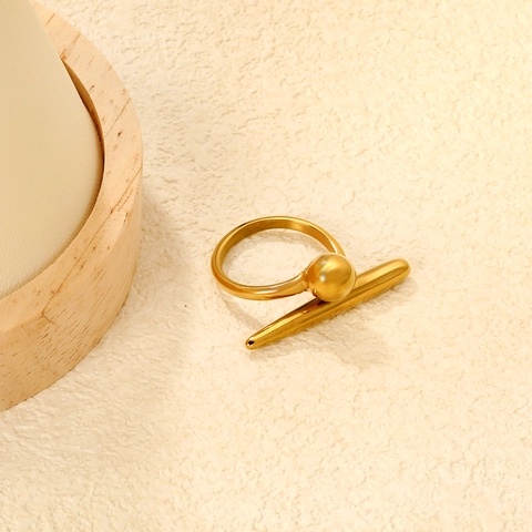 Verstellbarer Edelstahl Ring Minimalistisch Geometrisch Kugel Stab Goldfarben Einzigartiges Design Damen