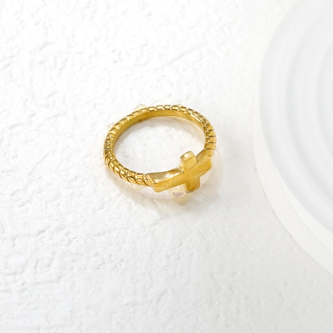 Vintage Kruis Ring Roestvrij Staal 18K Verguld Gedraaide Touwband Minimalistische Religieuze Sieraden Voor Vrouwen