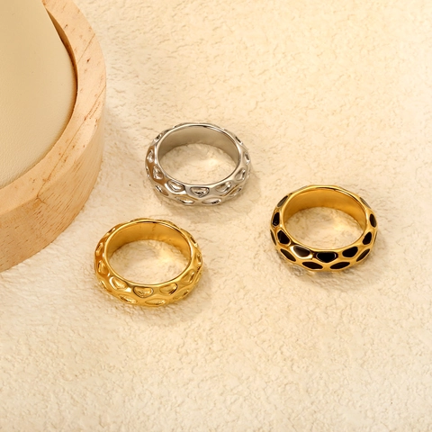 Anelli In Acciaio Inossidabile Texture Martellata Irregolare Placcato Oro 18K Minimalista Goccia Olio Nero Gioielli Donne