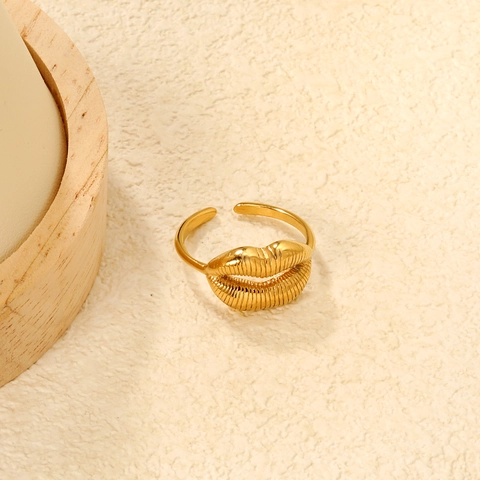 Lip Form Offener Ring 18K Vergoldet Edelstahl Verstellbar Strukturierter Fingerschmuck Für Damen Nischen Design