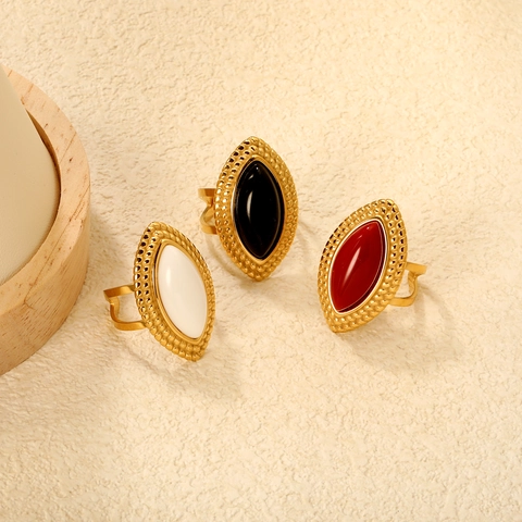 Vintage Natural Stone Ring Stainless Steel Gold Plated Agate Tiger Eye Rose Quartz Irregular Adjustable Jewelry For Women