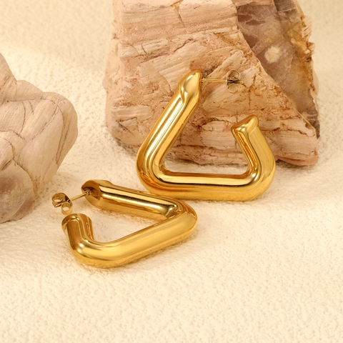 Holle Driehoek Oorbellen Roestvrij Staal Afgerond Geometrisch Hoops Knopjes Gepolijst Verguld Minimalistische Sieraden