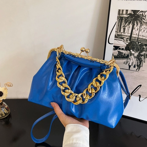 Sac Bandoulière En Cuir PU Plissé Avec Chaîne Dorée Sac À Main Vintage Ruched Rétro Sac À Épaule À Clip Pour Femmes