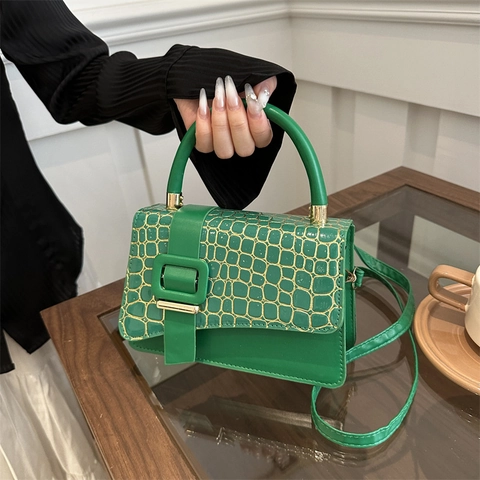 Elegante Damen Steinmuster Kleine Quadratische Tasche PU Leder Umhängetasche Mit Quadratischer Schnalle Handtasche Für Den Alltag