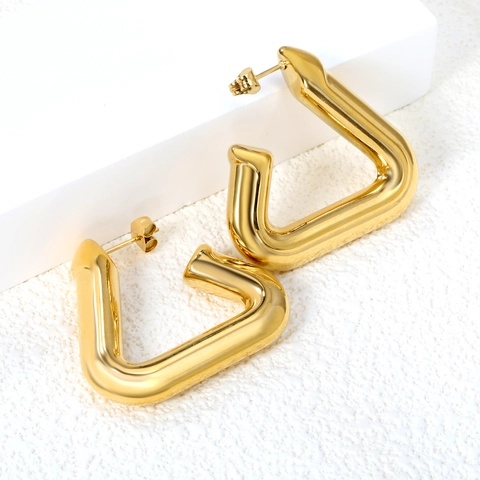 Holle Driehoek Oorbellen Roestvrij Staal Afgerond Geometrisch Hoops Knopjes Gepolijst Verguld Minimalistische Sieraden