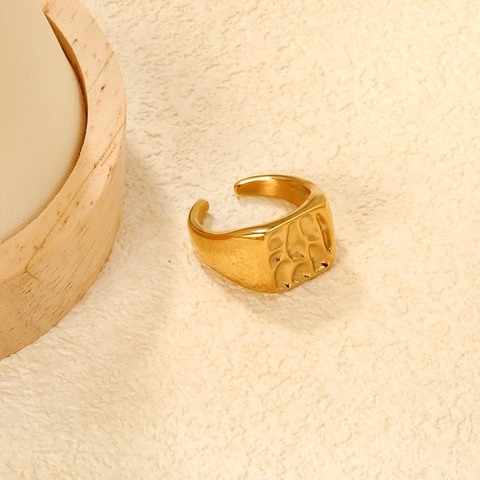Unregelmäßiger Quadratischer Gehämmert Offener Ring Edelstahl Verstellbar Minimalistischer Vintage Schmuck Für Damen