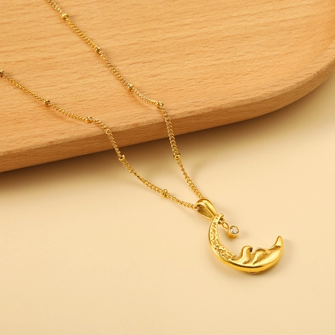 Collana Con Ciondolo A Mezzaluna Acciaio Inossidabile Placcato Oro 18K Catena Satellite Con Zircone Gioielli Da Donna