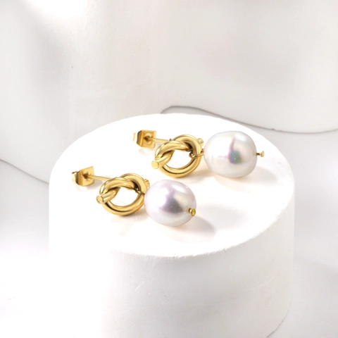 Pendientes De Nudo Con Perlas Artificiales Acero Inoxidable Dorado Diseño Geométrico Retorcido Joyería Vintage Minimalista Mujer